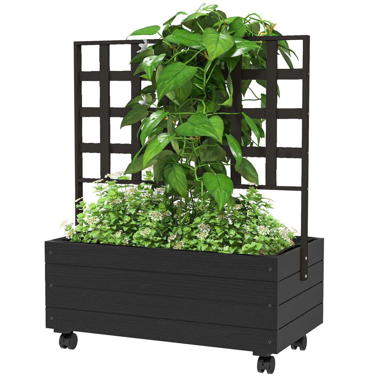 Raised Garden Bed with Trellis & Wheels, 34.6 in Wood