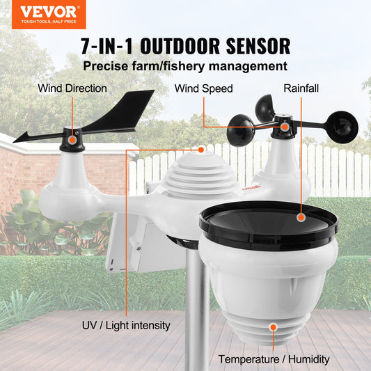 7-in-1 Wi-Fi Weather Station with Solar Sensor & 328 ft Range
