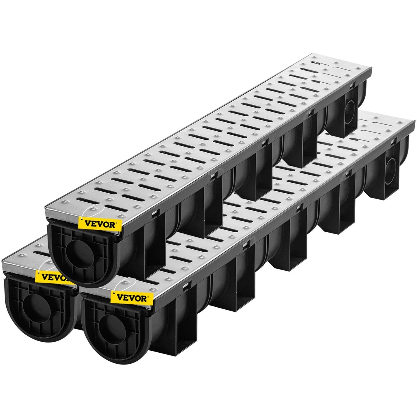 VEVOR 3-Pack Trench Drain System 39" Channel Drain with Metal Grate for Garage