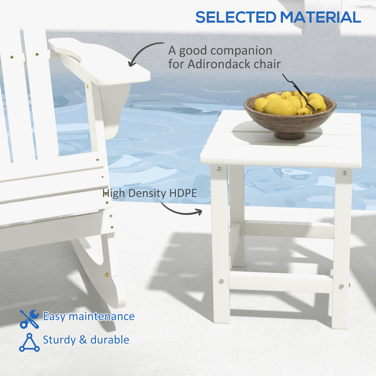 15" Square Outdoor HDPE Side Table, Weather Resistant, White - Rooted Supplies