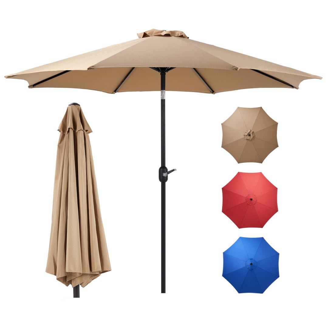 9 ft Patio Market Umbrella with Crank and Push-Button Tilt for Backyard, Deck, and Garden, 8-Rib Aluminum, 3 Colors - Rooted Supplies