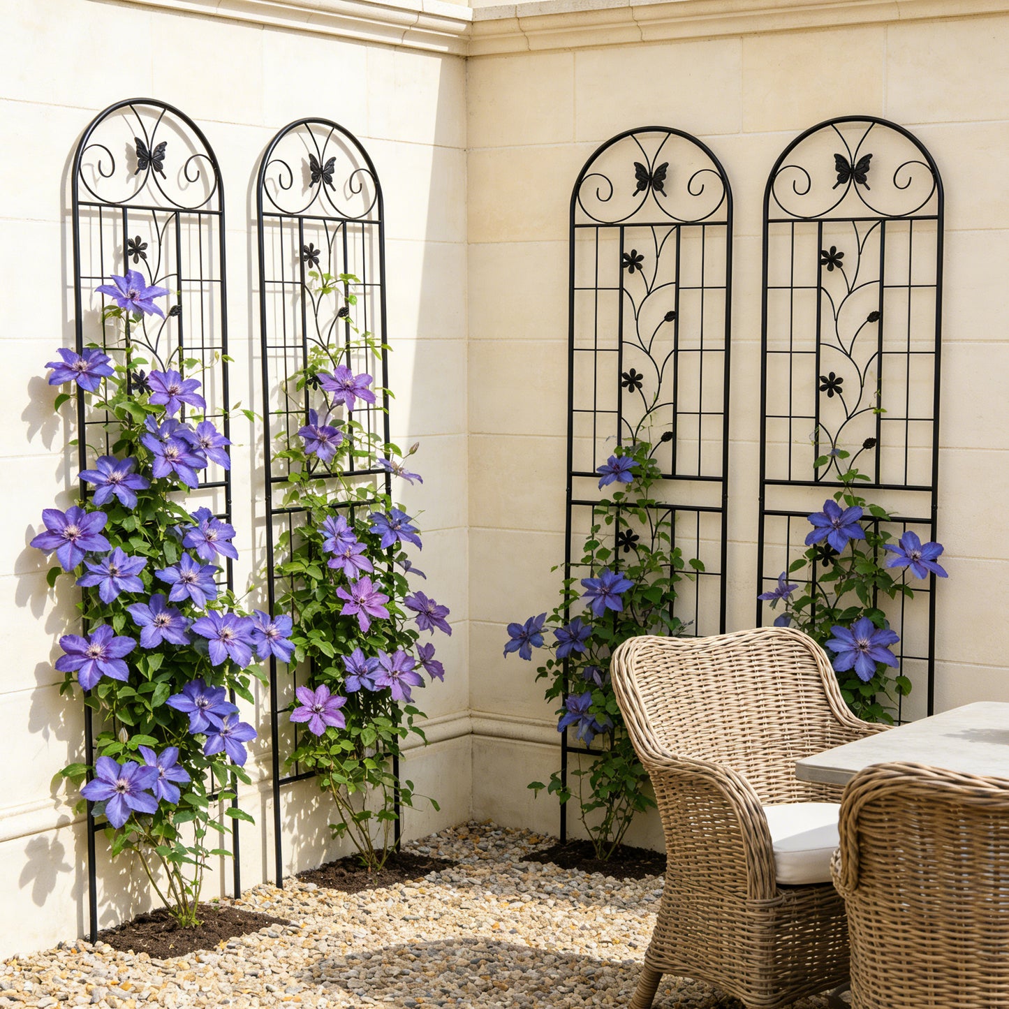 Tall Metal Garden Trellis for Climbing Plants | Rustproof 86.7", Set of 4, Black