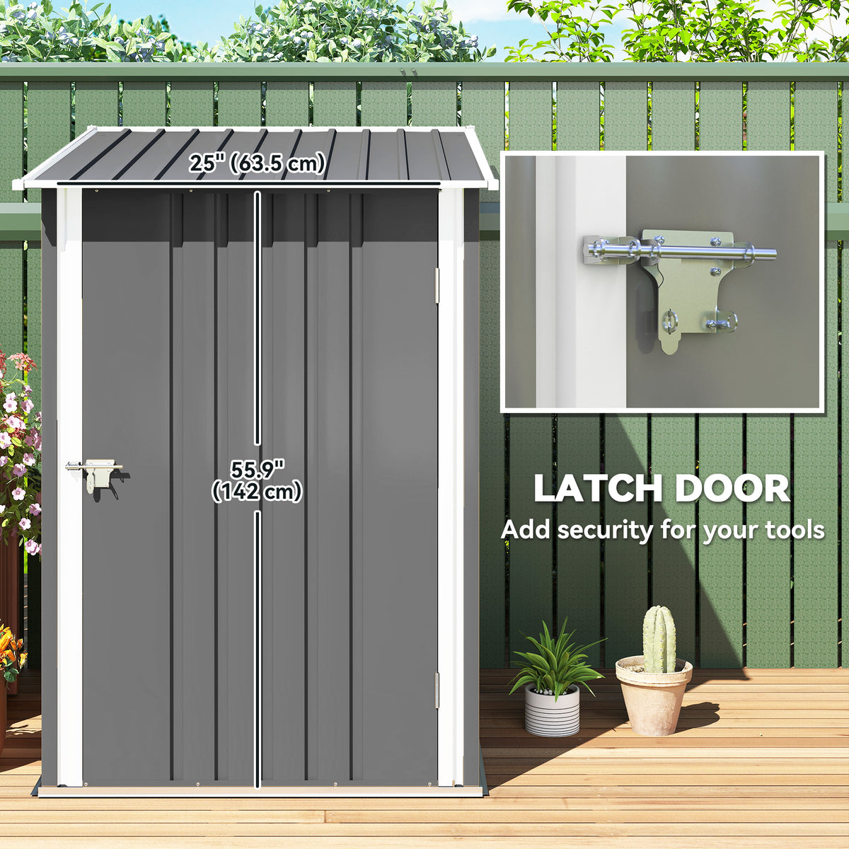 Lean-To Outdoor Storage Shed – Galvanized Steel, Lockable, 10 sq ft, Gray