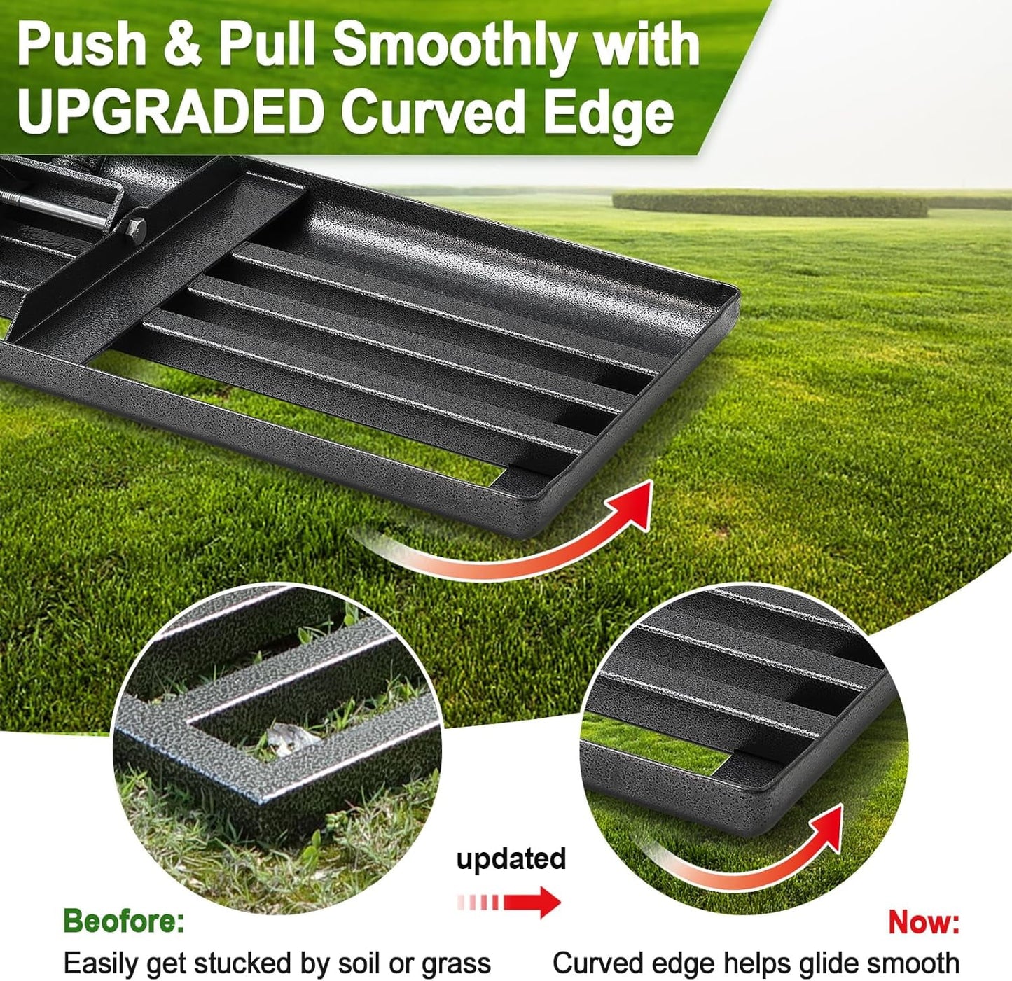 27" X 10" Lawn Leveling Rake,Large Level Lawn Tool, 5Ft Adjustable Long Handle Level Lawn Rake for Soil Grass Golf Field