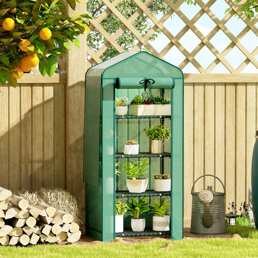 4-Tier Mini Greenhouse with Mesh Roof & PE Cover (27.6x19.7x62 in)