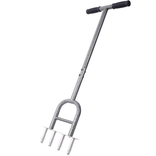 Lawn Core Aerator Tool - 4 Prong Manual Plug Aerator with 12" Weeder Hand Tool