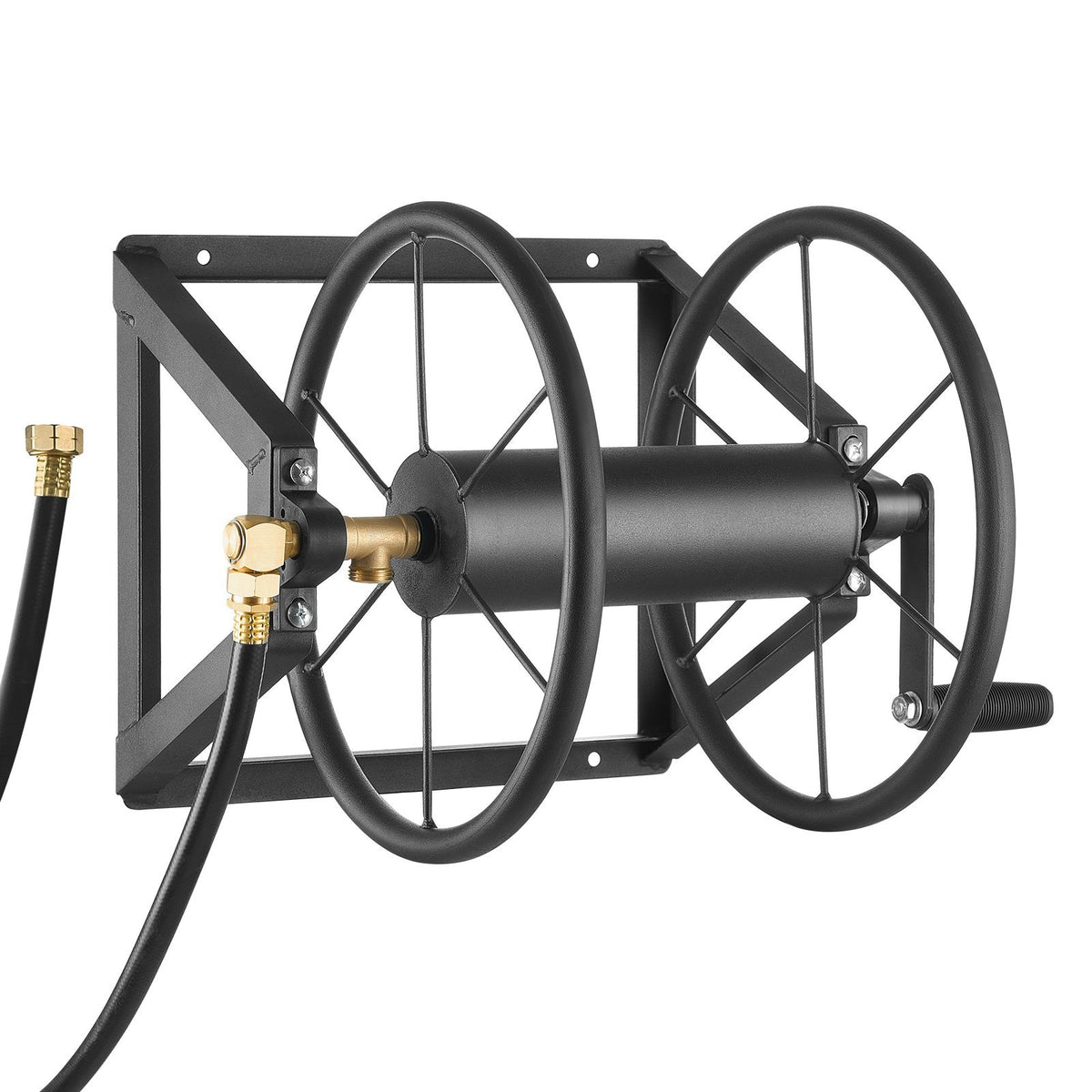 Wall Mount Hose Reel 200ft Heavy-Duty Steel with Brass Fittings