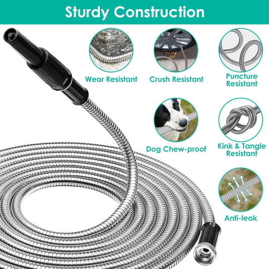 Heavy Duty Stainless Steel Garden Hose with Dual Spray Nozzles