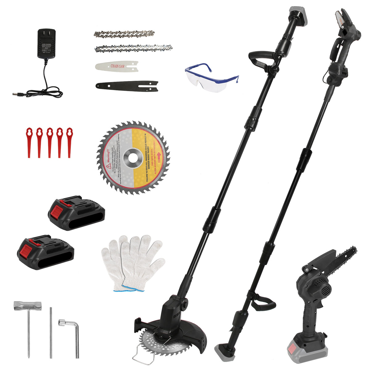 3-in-1 Cordless Pole Saw, Mini Chainsaw & Grass Trimmer Kit