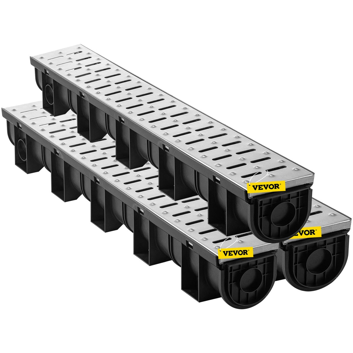 Trench Drain System 3-Pack 39-Inch Channel Drain with Metal Grate