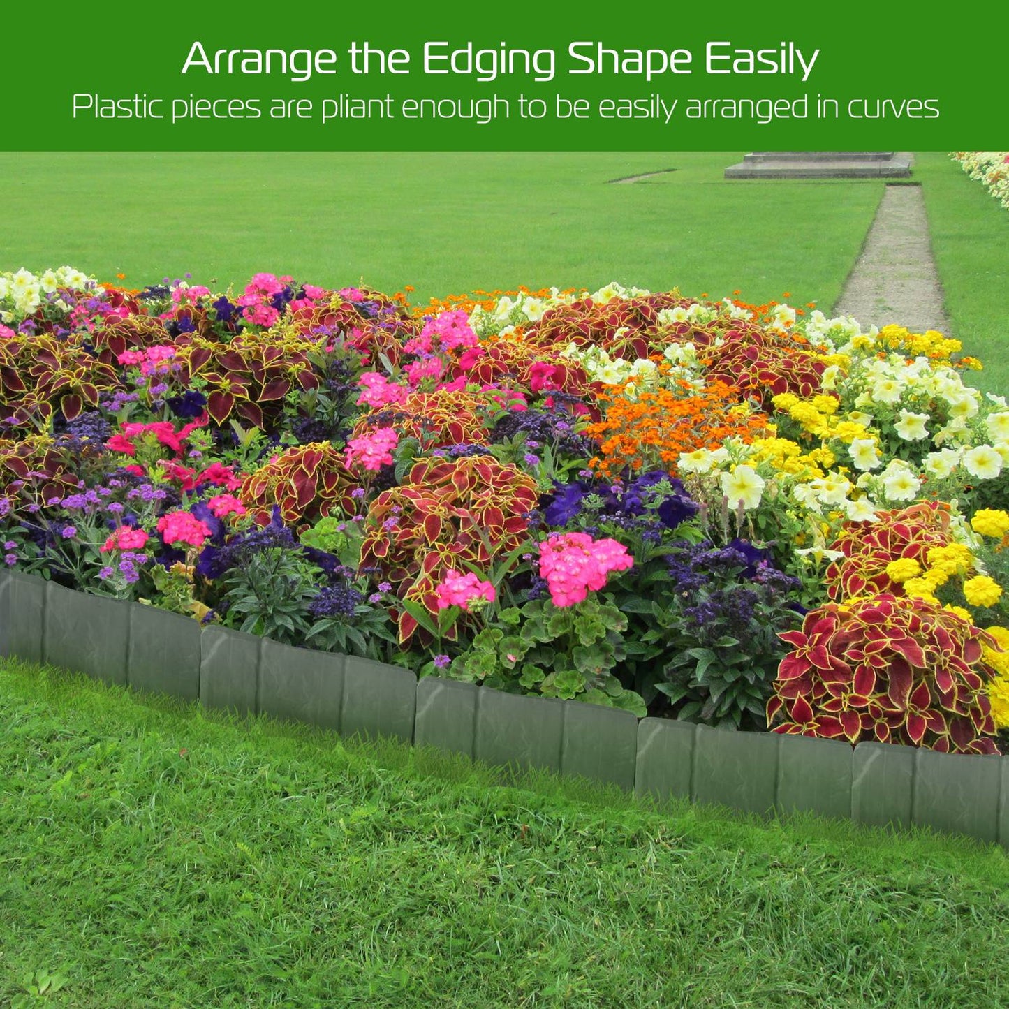 20-Piece Cobblestone Plastic Lawn Edging Border β 16 ft Garden Bed Divider