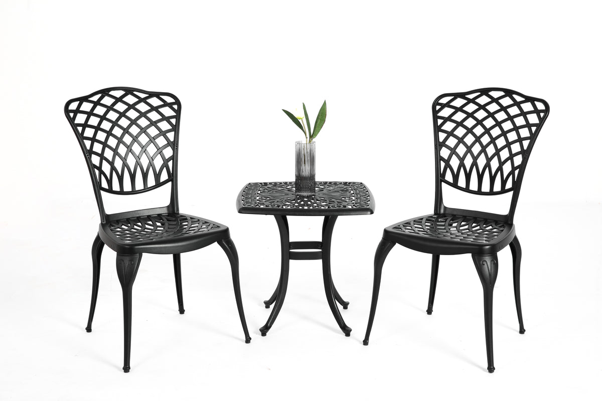 3-Piece Cast Aluminum Bistro Set – Floral & Lattice Design, Rustproof, Black