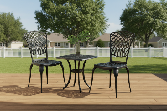 3-Piece Cast Aluminum Bistro Set β Floral & Lattice Design, Rustproof, Black