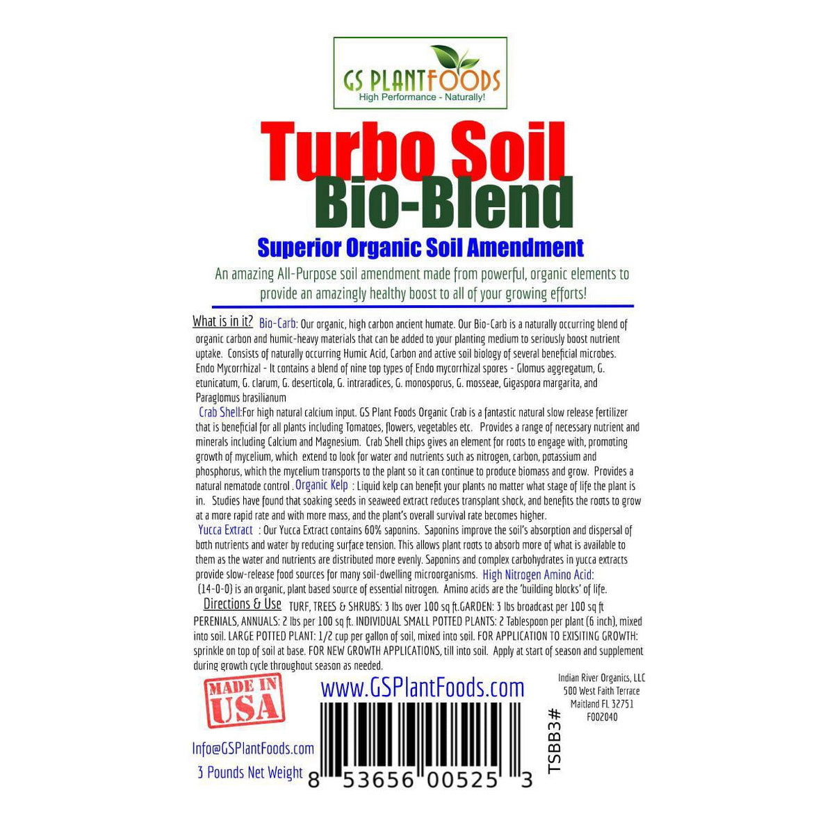 GS Plant Foods Turbo Soil Organic Bio-Blend Soil Enhancer, 3 lb