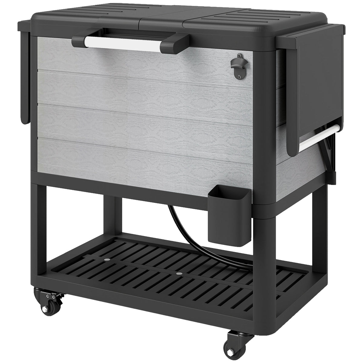 104-Quart Rolling Patio Cooler Cart – 48-Hr Ice Retention, Bottle Opener & Side Tables - Rooted Supplies