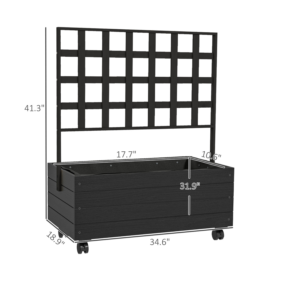 Raised Garden Bed with Trellis & Wheels, 34.6 in Wood