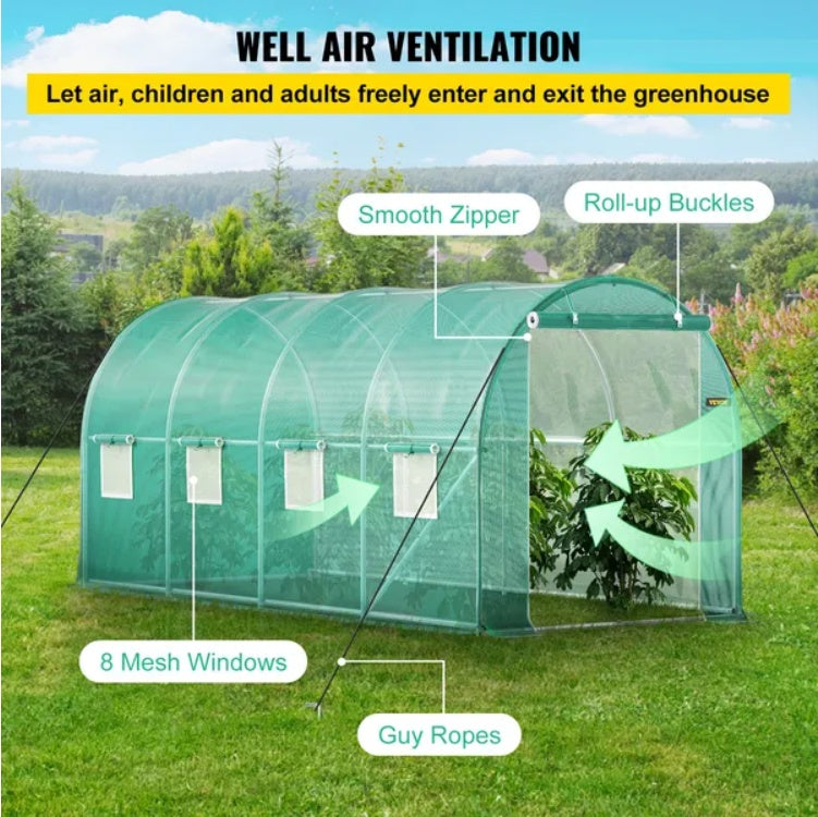 Walk-In Tunnel Greenhouse with 8 Roll-Up Windows, 14.8 ft