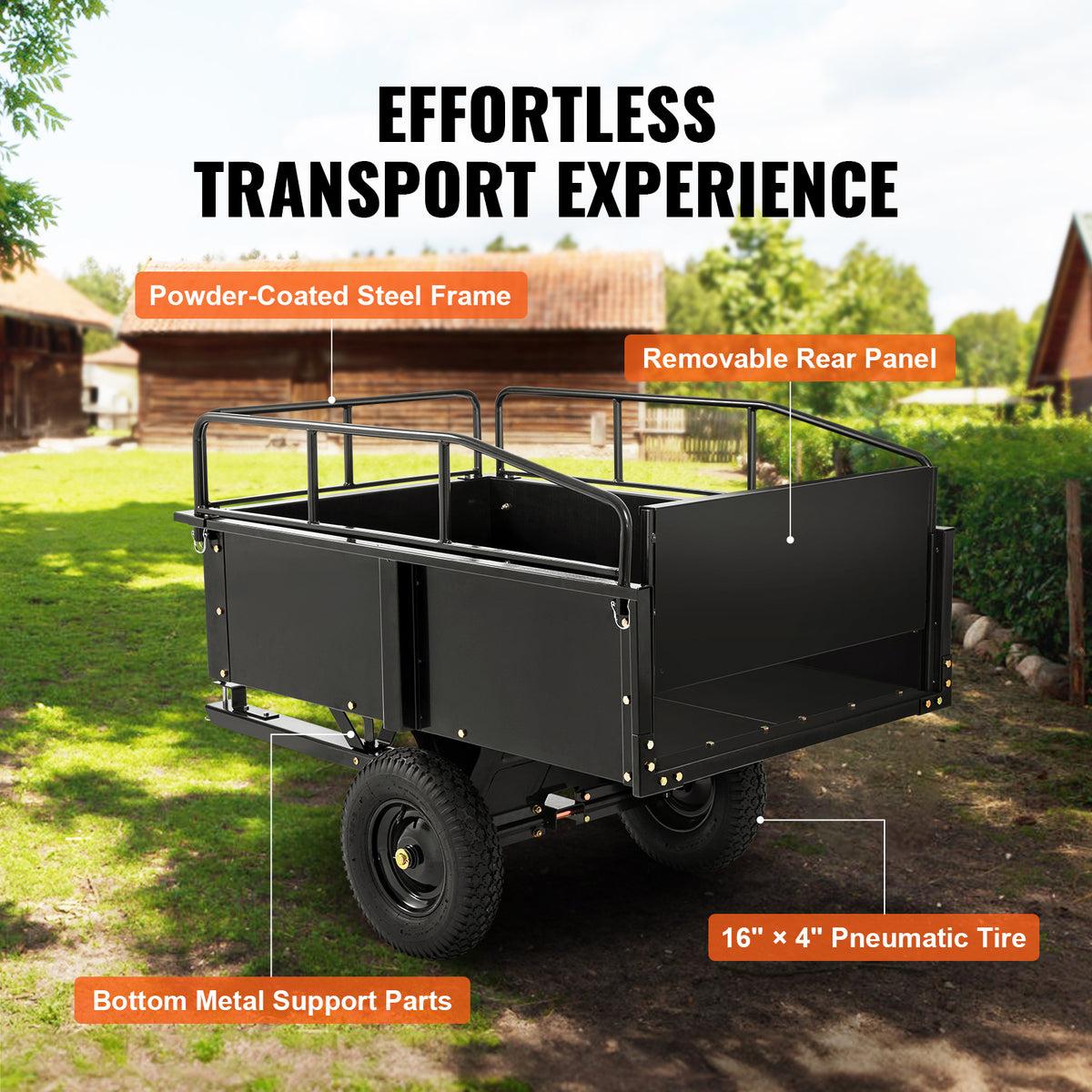 750 LB Lawn Tractor Dump Cart - 15 Cu Ft Heavy Duty Steel Trailer