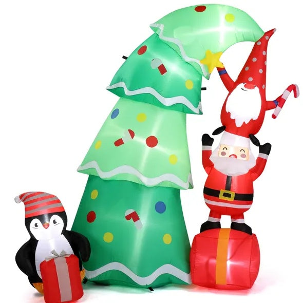 6ft Inflatable Christmas Tree with Santa Elf Penguin - LED Yard Decoration