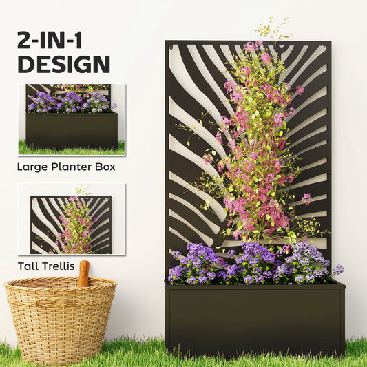 Metal Raised Garden Bed with Leaf Trellis, Freestanding or Wall Mounted