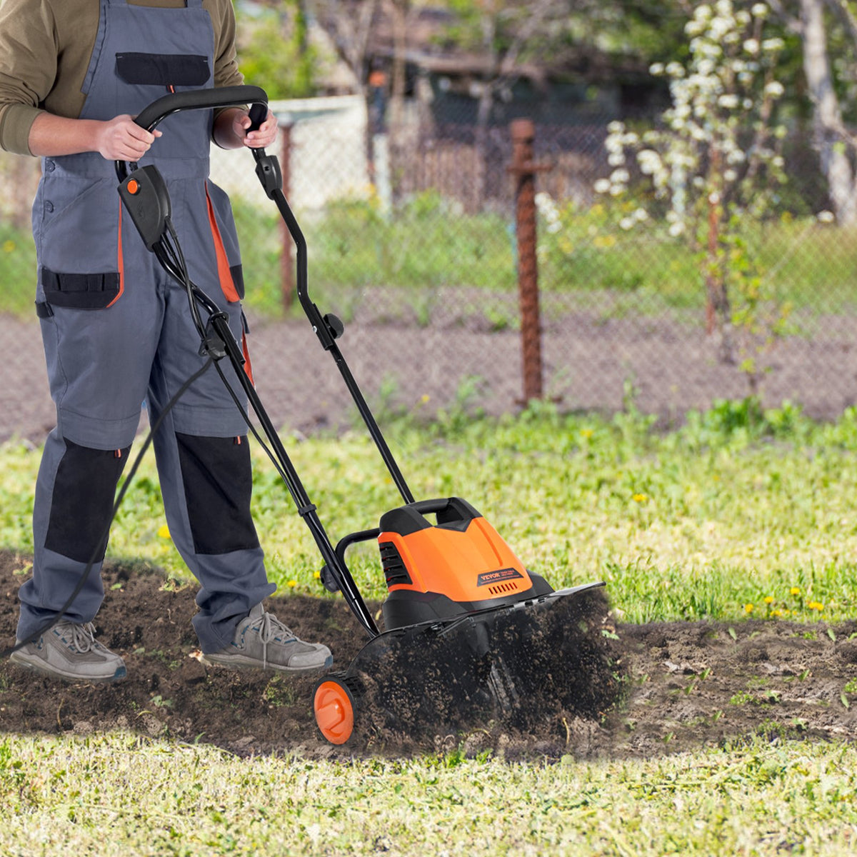 12-Amp Electric Garden Tiller - 18" Width, 4" Depth Cultivator
