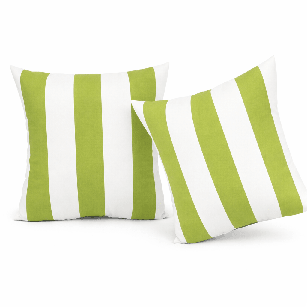 18x18 in. Waterproof Outdoor Throw Pillows for Patio, Porch, and Poolside Seating, Wide Stripe, Set of 2, Green or Yellow - Rooted Supplies