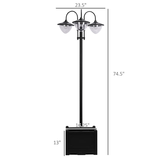3-Head Solar Lamp Post with Planter Box β 74.5" Outdoor LED Pole Light