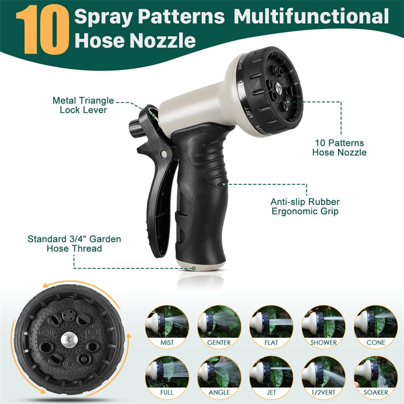 Stainless Steel Metal Garden Hose — Kink Free, 10-Pattern Spray Nozzle, 2 Nozzles | 50FT & 100FT - Rooted Supplies