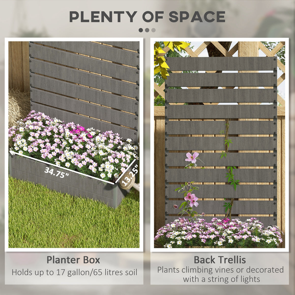 Raised Garden Bed with Trellis, 70.75" Climbing Plant Screen