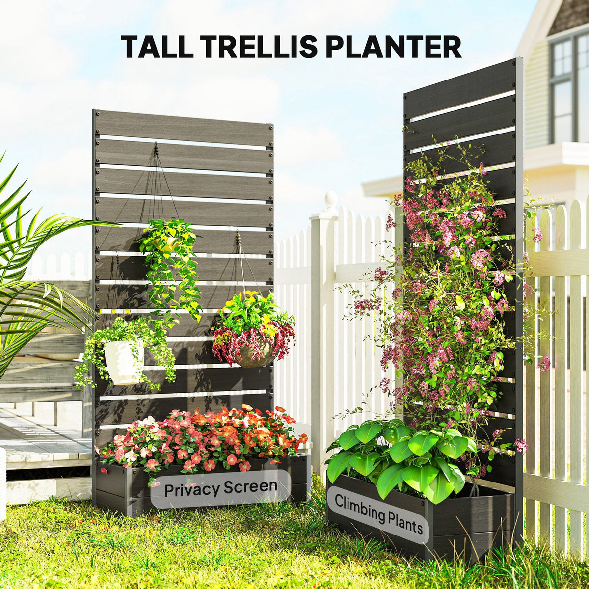 Raised Garden Bed with Trellis, 35.75" x 70.75", Black - Rooted Supplies