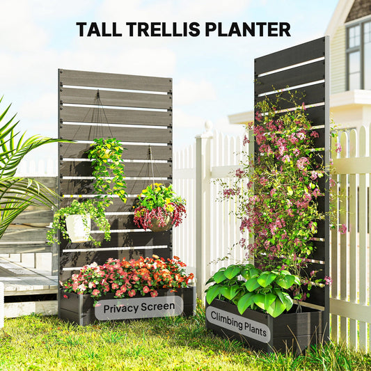 Raised Garden Bed with Trellis, 35.75" x 70.75", Black - Rooted Supplies