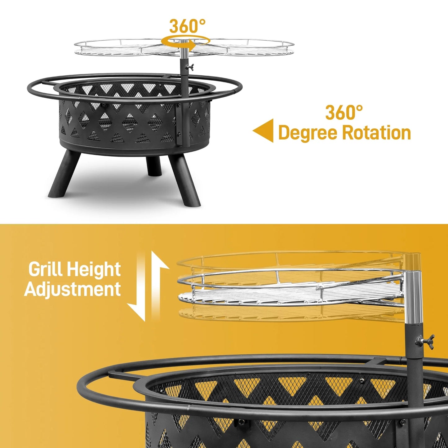 Fire Pit for outside 30 Inch Firepit Large Steel Firepit Bowl with Removable Cooking Swivel BBQ Grill for Backyard Patio