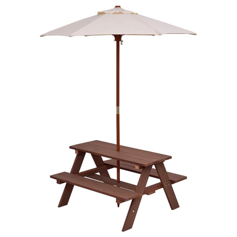 Kids Picnic Table & Bench Set with Removable Umbrella – 4-Seat Fir Wood, Indoor/Outdoor - Rooted Supplies