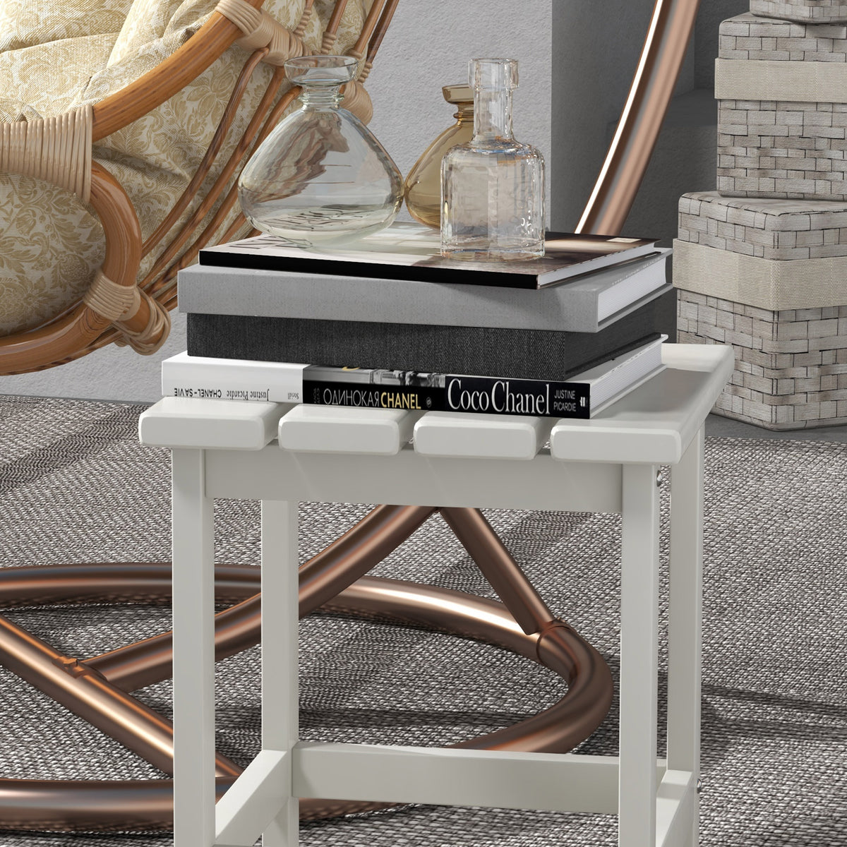 15" Square Outdoor HDPE Side Table, Weather Resistant, White - Rooted Supplies