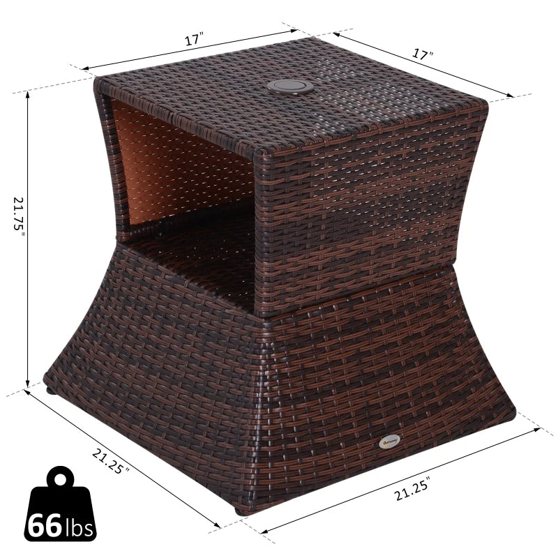 Outdoor Rattan Side Table with Umbrella Hole & Storage Shelf