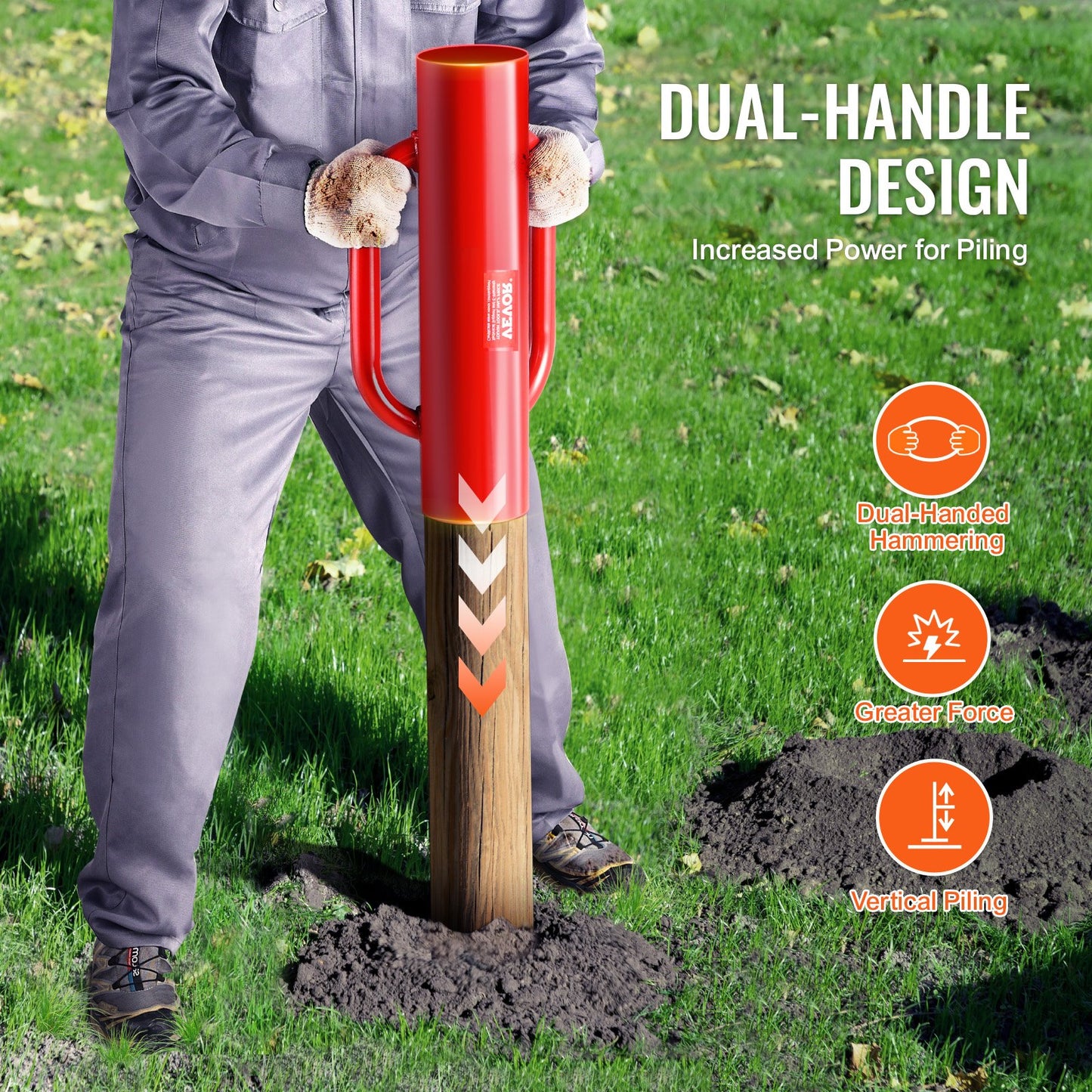 14 lb Carbon Steel Fence Post Driver with Handles, 2.7" Inner Diameter
