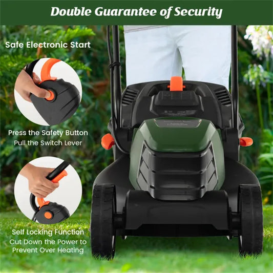 12-Amp Corded Electric Lawn Mower with Dual Safety Switch & 1500W Power