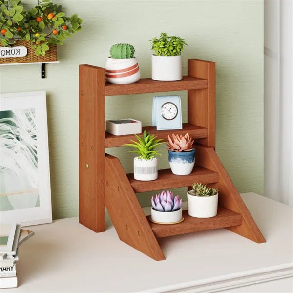 3-Tier Wood Step Plant Stand – Waterproof, Indoor & Outdoor, 12"W x 13.8"H - Rooted Supplies