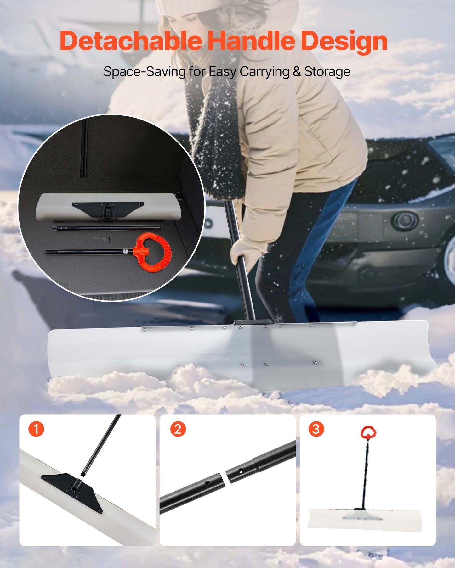 48" Heavy Duty Snow Pusher Shovel with Ergonomic Loop Handle