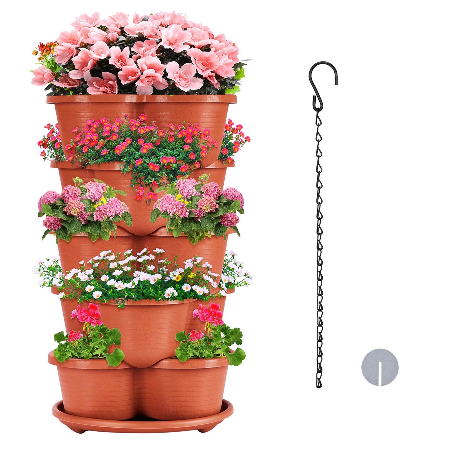 5-Tier Stackable Vertical Planter with Drainage & Hanging Chain — 13.4"