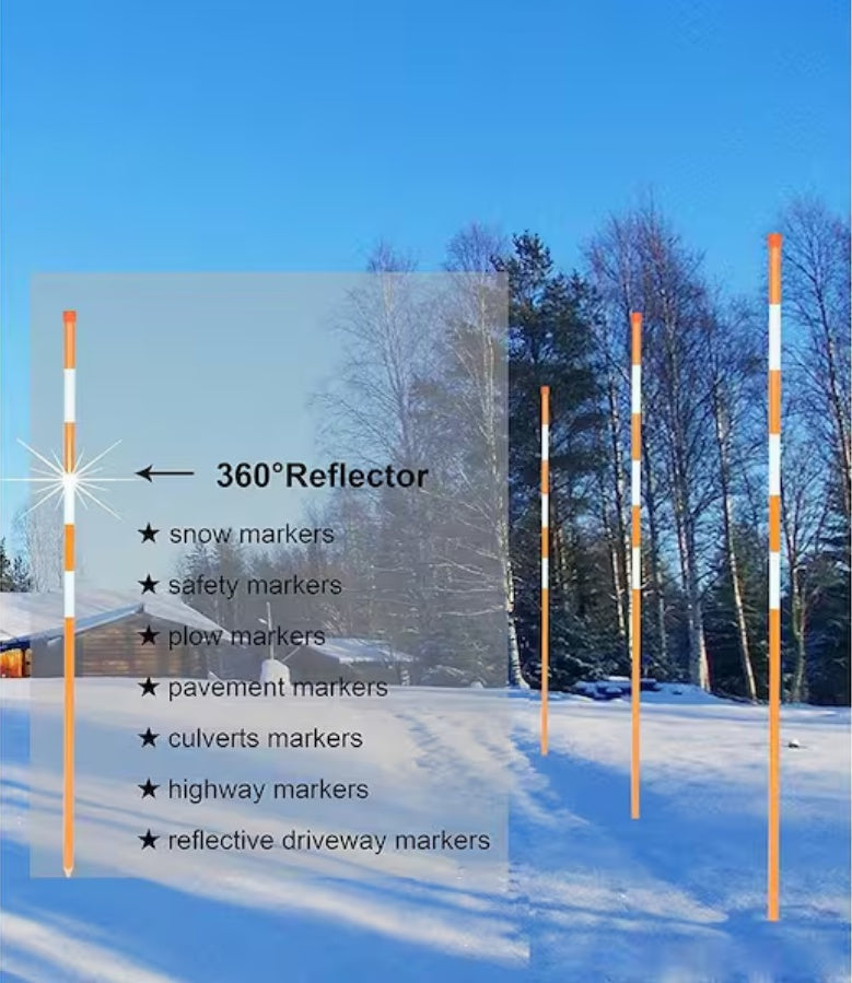 Reflective Driveway Snow Markers - 50 Pack, 60" Orange Stakes