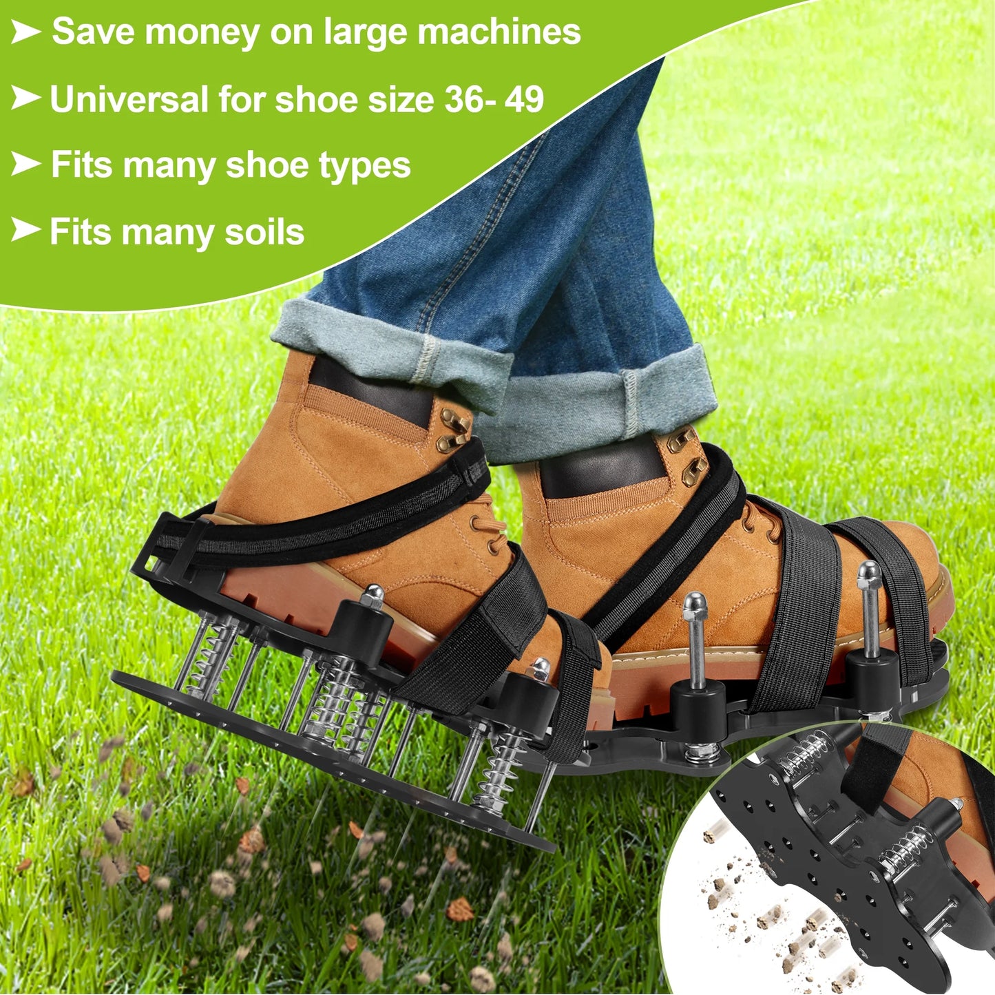Lawn Aerator Shoes Garden Lawn Shoes with Spikes Black