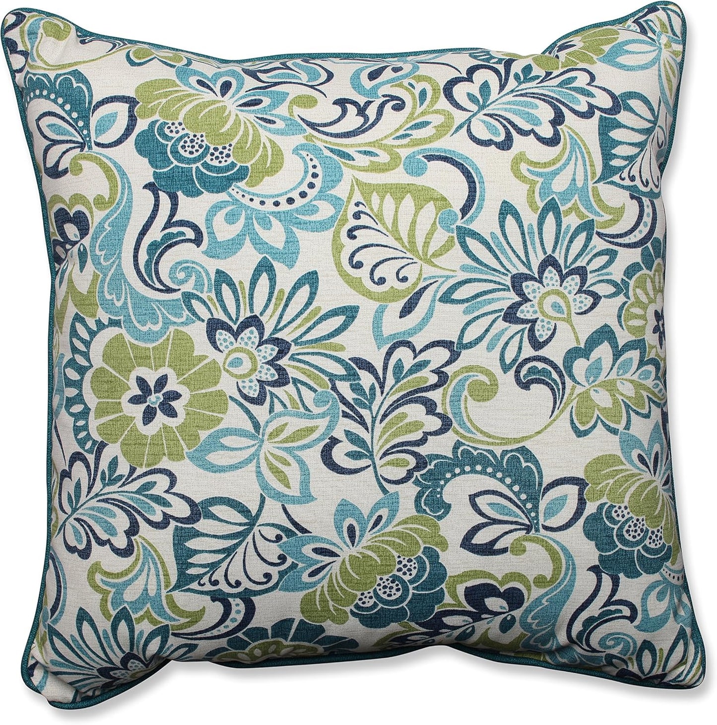 Floral Indoor/Outdoor Accent Throw Pillow Plush Fill, Weather, and Fade Resistant, Lumbar - 11.5" X 18.5", Blue/Brown Pom Pom Play 2 Count