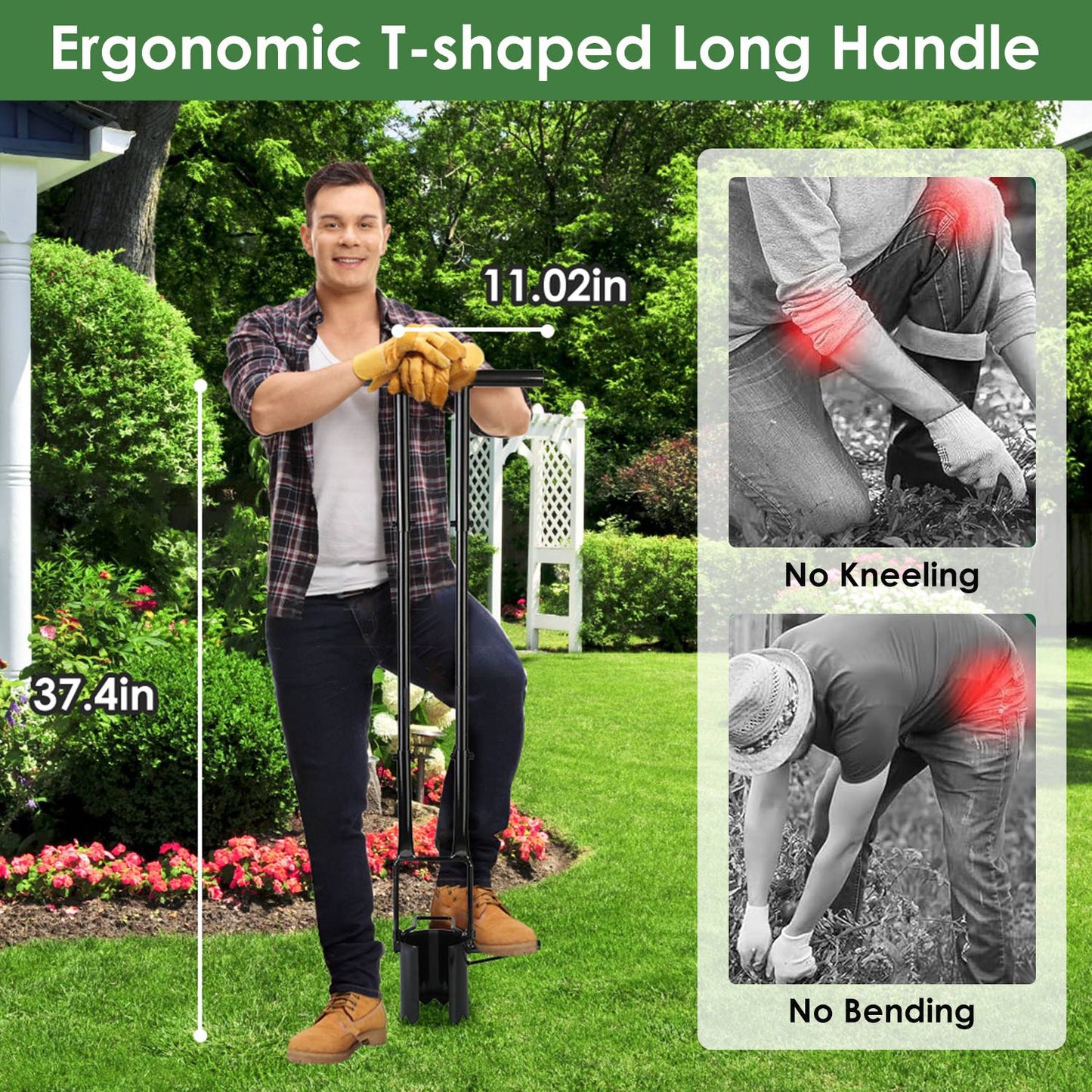 Stand-Up Bulb Planter & Garden Tool — 37.4" Long Handle, Foot-Pedal Design, Handles 5 Garden Jobs