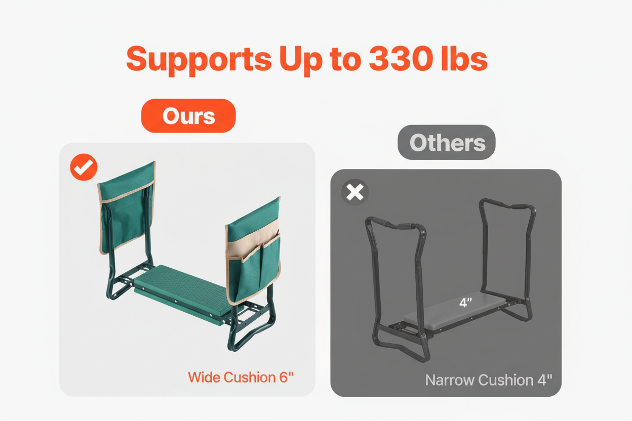 Folding Garden Kneeler & Seat with 2 Tool Bags, 330 lb Capacity