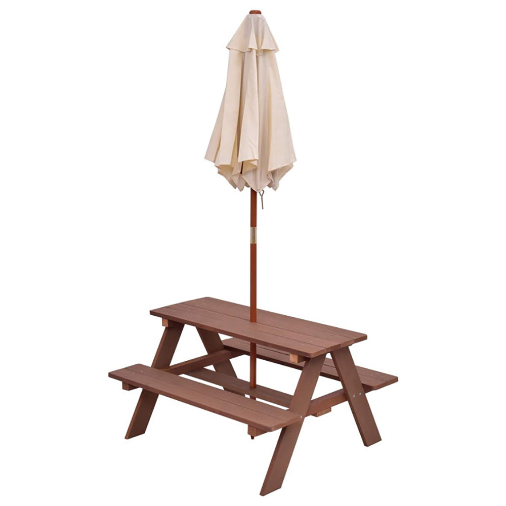 Kids Outdoor Picnic Table & Bench Set with Removable Sun Umbrella | Seats 4