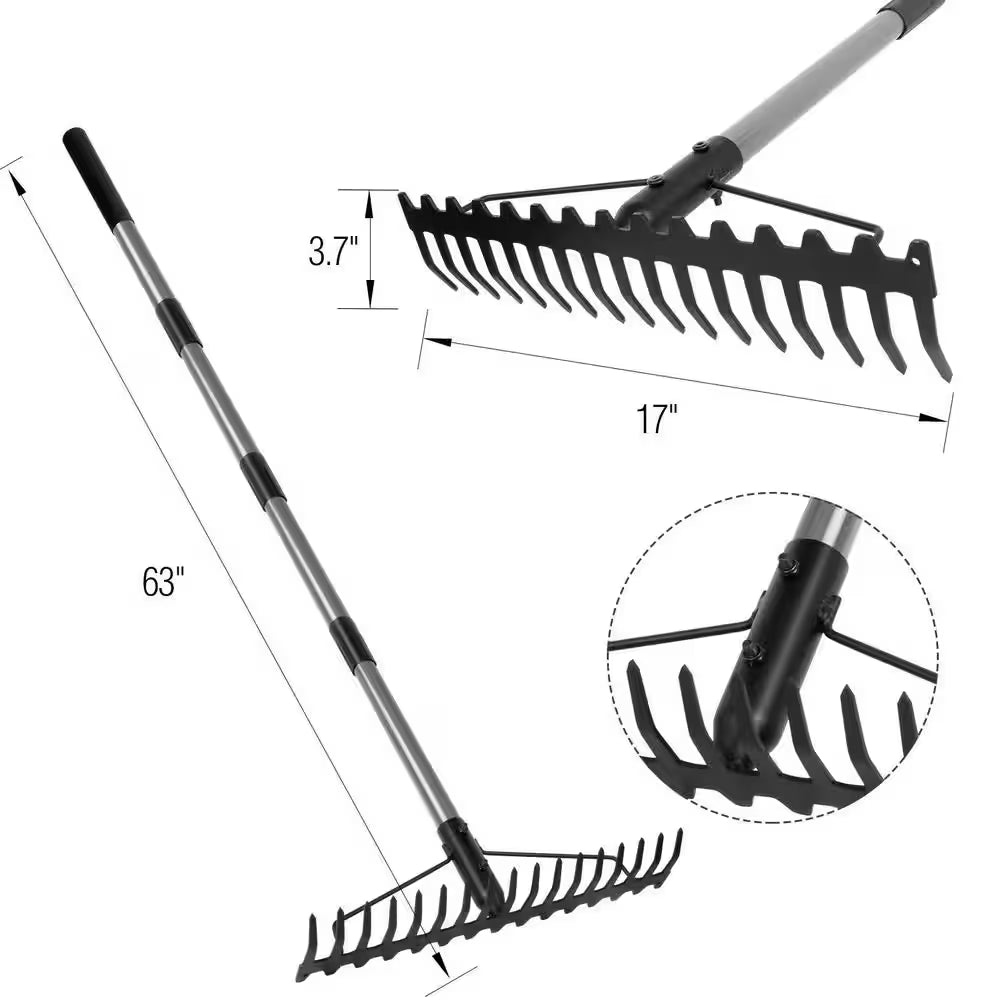 63 In. Steel Handle 17-Tine Bow Rake