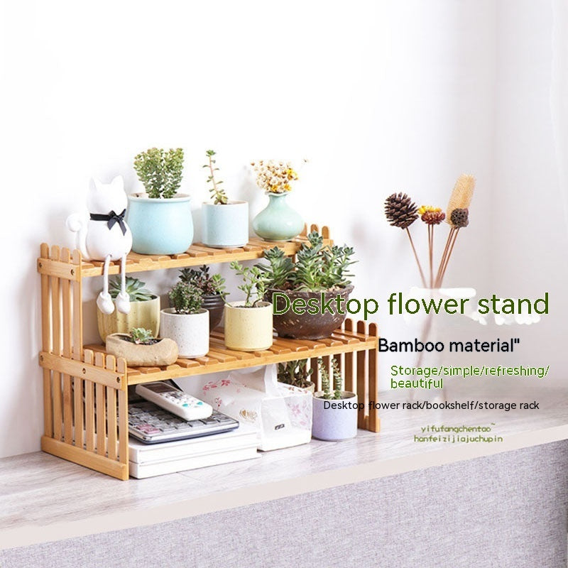 Bamboo Desktop Plant Stand – Multi-Tier Succulent Display Shelf for Office