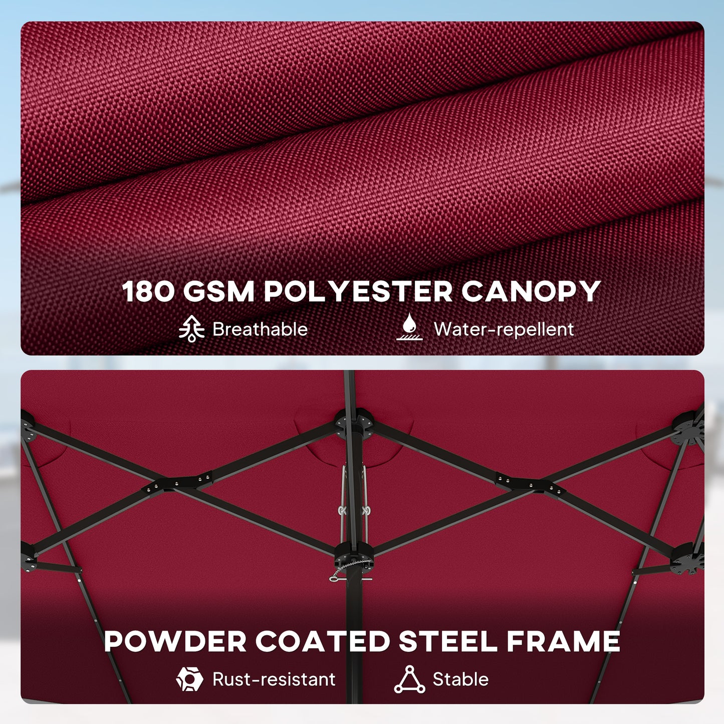 15 Ft Solar LED Patio Umbrella Parasol | Double-Sided, UV Blocking, Crank Lift