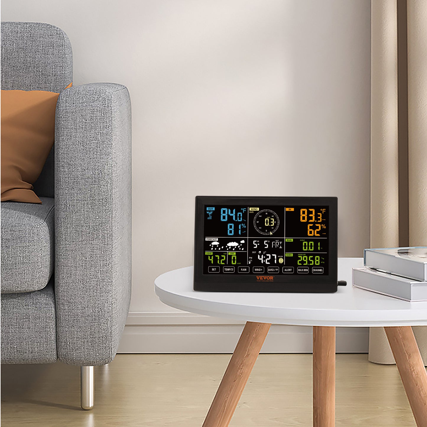 VEVOR 7-in-1 Wireless Weather Station – 7.5" Color Display with Solar Power